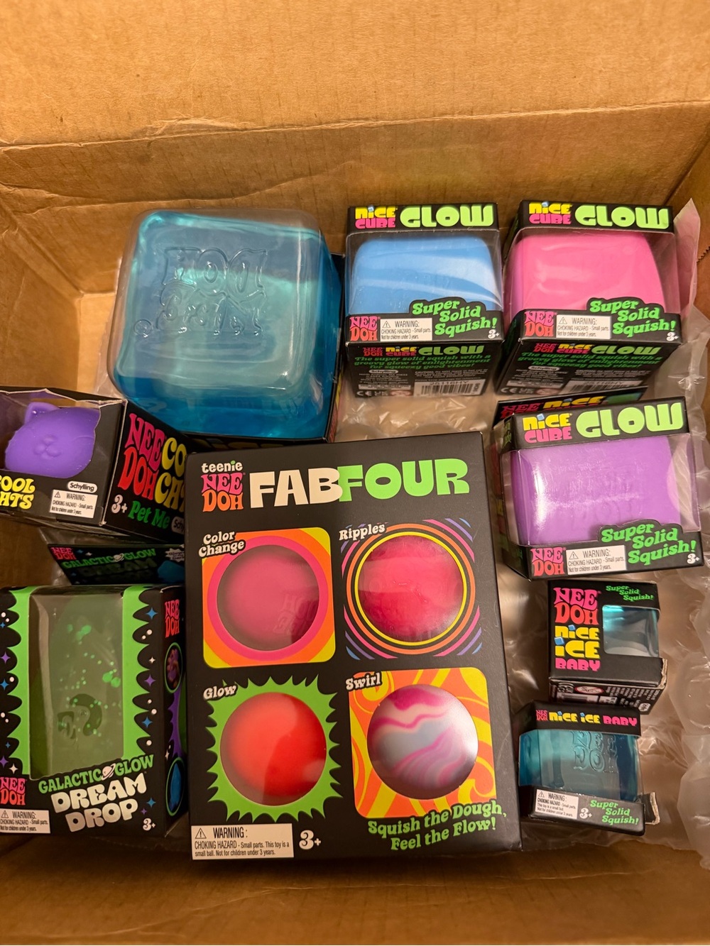 NeeDoh Fab Four Squish Toy Set -  all different kinds and sizes